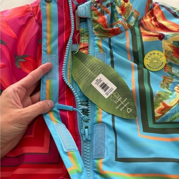 Farm Rio- NWT Multicolored Hooded Mix Scarves Printed Puffer Belted Ski Jacket - Picture 5 of 10